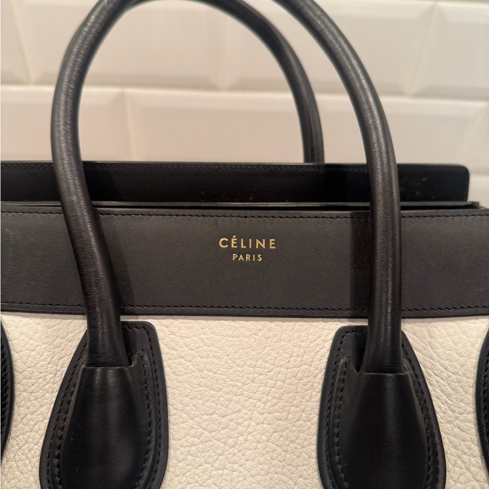 Celine Black and White Satchel with Iconic Winged Design - Picture 2 of 6